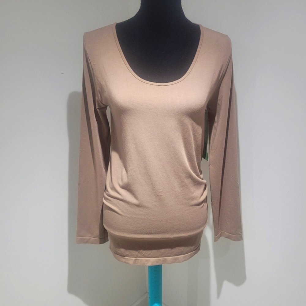 Orange Fashion Village Long Sleeve Crew Neck Bamboo T Shirt Size Large Tan NEW